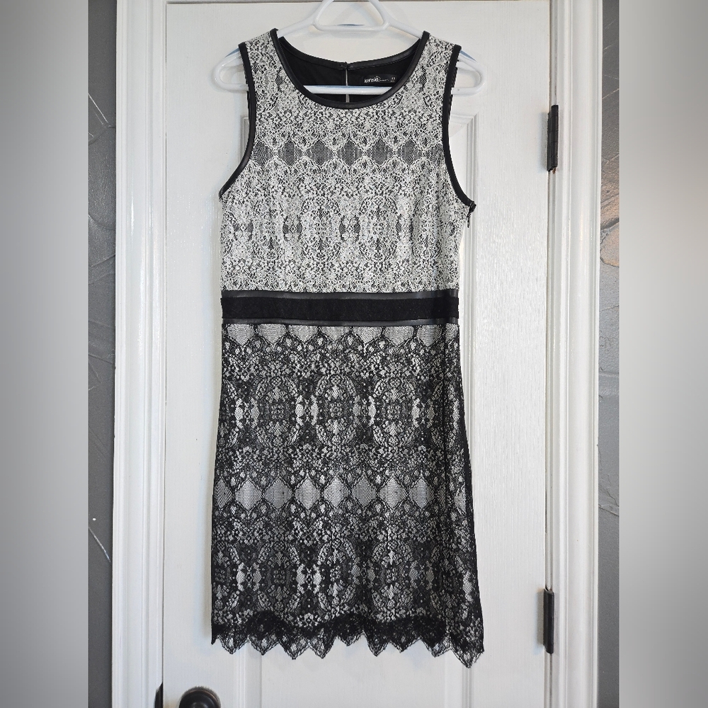 Kensie Sleeveless Black and White Lace Sheath Dress Size 10 Excellent & Like-new